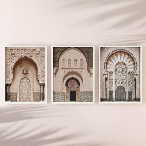 Boho Wall Art Canvas Painting Moroccan Door Mosque Architecture Nordic Posters And Prints Decoration Wall Pictures For Living Ro