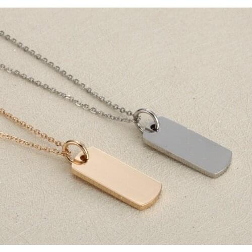 Stainless Steel Blank Glossy Rectangular Pendant Necklace 8*20mm Gold Unisex Simple Geometric Jewelry Can Engrave Words