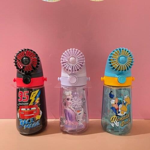New style Shanghai Disney cartoon cute Queen Aisha McQueen Donald Duck childrens sling fan straw water cup kids gift AG2575