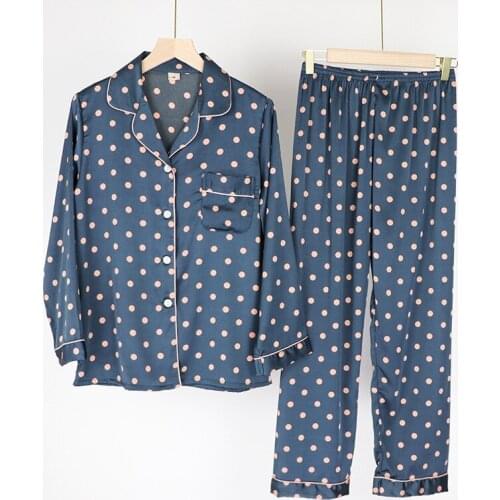 New product imitation silk fabric silk pajamas spring womens online celebrity long sleeve Polka Dot home suit