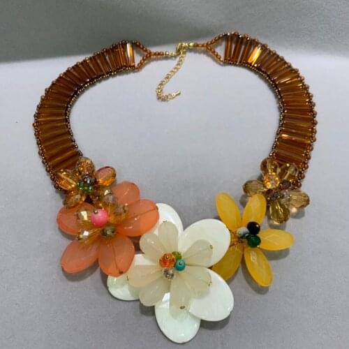 Natural shell acrylic and crystal flower necklace romantic beach style summer spring fashion women jewelry free shipping 50CM