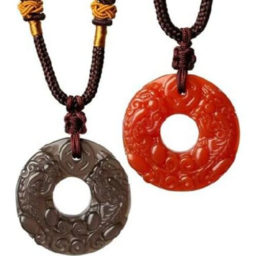 Natural Red Ice Obsidian Stone Pendant Circle Peace Buckle Pixiu Pendant Necklace Gift for Women Men Fashion Jewelry Free Rope