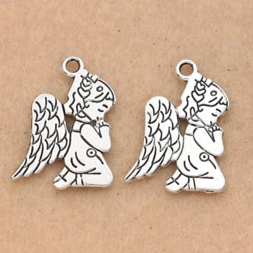 KJjewel Tibetan Silver Plated Fairy Angel Charms Pendants fit Bracelet Necklace Jewelry DIY Findings Making Accessories 23x16mm