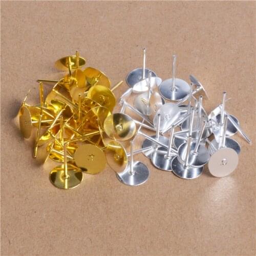 4 5 6 8mm 200pcs Gold Silver Plated Stainless Iron Earring Studs blank base Earring Post Base,Fit 8mm Glass Cabochons