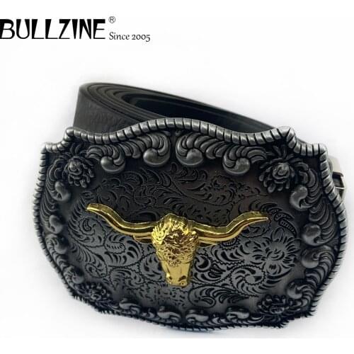 Bullzine Zinc alloy retro western Bull head belt buckle cowboy jeans belt buckle FREE PU belt FP-03522-2 drop shipping