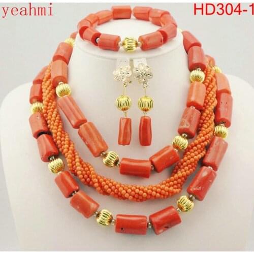 Luxury African Wedding Bridal Coral Jewelry Sets Women Costume Jewelry Sets Big Coral Bead Necklace Set Free Shipping HD304-1