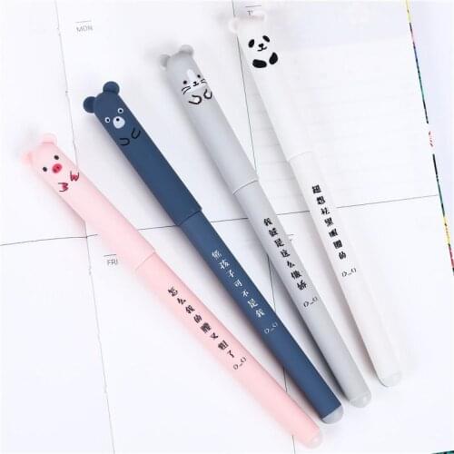 4 Pcs/set Kawaii Pig Bear Cat Mouse Erasable Gel Writing Pen School Office Supplies Stationery Gift 0.35mm Blue Black Ink Pen