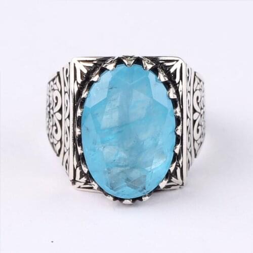 Handmade Mens Silver Paraiba Ring,925 Silver Oval Paraiba Ring, Silver Handmade Paraiba Man Ring, Sky Blue Ring