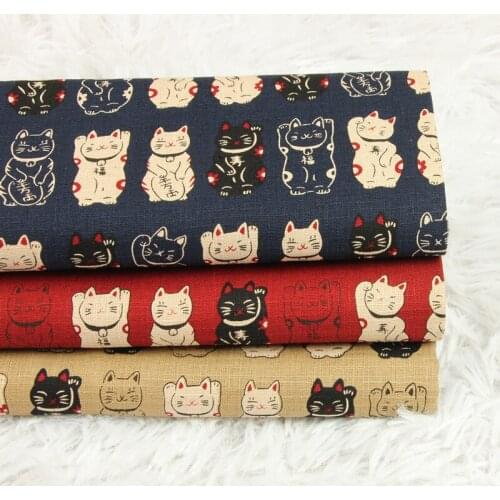 45*110cm Cotton Lucky Cat Bronzing Printed Fabric Sewing Material Quilting Patchwork Needlework DIY Handmade Cloth Dress Bedding