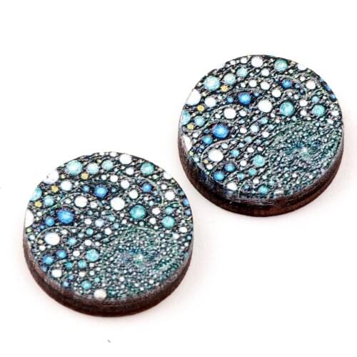 Unique 3D Flower Embossed 16mm Round Coloured Drawing pattern Laser Cut wood Cabochon DIY for Rings, Earring,Brooch,Necklace