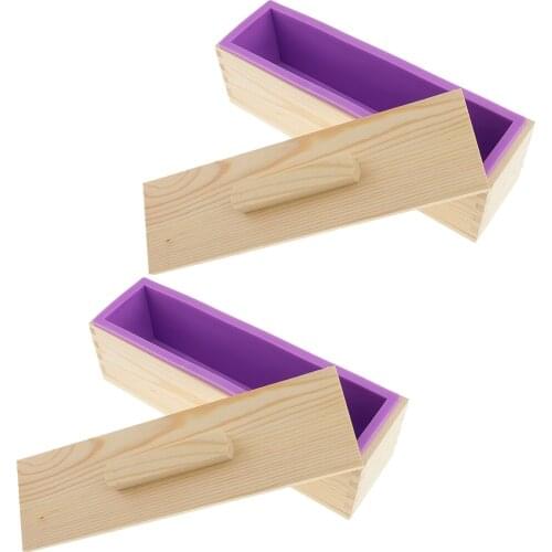 Pack of 2 Rectangle Wooden Soap Molds Box Silicone Loaf CasesMould with Lid 900g for Soap Making