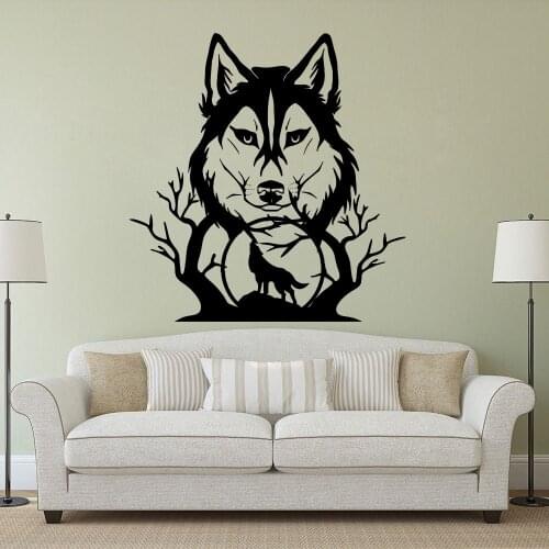 Howling Wolf In Forest Silhouette Wall Art Animal Sticker Home Living Room Decoration Removable A002572