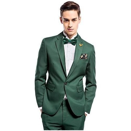 High Quality One Button Dark Green Groom Tuxedos Notch Lapel Groomsmen Mens Suits Blazers (Jacket+Pants+Tie) W:681