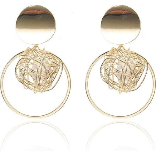 Yingwu Pearl Hanging Dangle Fashion Ear Stud Ball Earrings Korean Hollow Contracted Vintage Elegant Womens Earrings