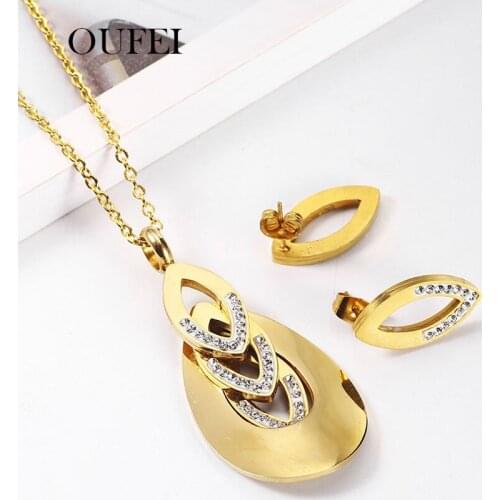 OUFEI Stainless Steel Jewelry Sets Indian Crystal Necklace Earrings Set Woman Vogue 2019 Jewelry Accessories Bohemian