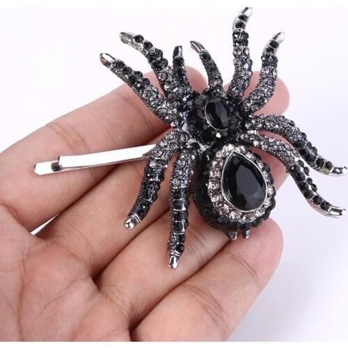Spider Hair Clip For Women Animal Jewelry Black Crystal Rhinestone Hairgrip Accessories Party Christmas Gift
