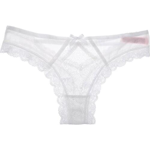 Hollow flower lace thong womens thong color matching t-pants cotton crotch front and back double bow thong women