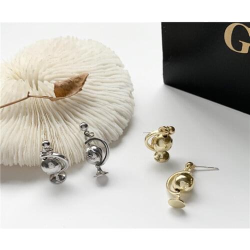Planet Korean Fashion Cute Clip on Earrings Women Globe Art Vintage Statement Earrings