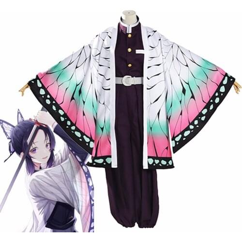Kochou Shinobu Cosplay Costume Demon Slayer Kimetsu no Yaiba Kimono Uniform Women Halloween Carnaval Full Set Uniform Cloak Wig