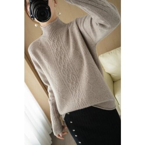 KOIJINSKY 2021 pure wool autumn and winter top womens half high neck curled sweater knitted sweater