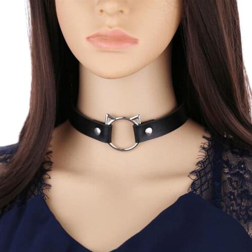 Women Choker Collar Cat Head Adjustable Collar Choker PU Leather Choker Necklace Body Birthday Party Gift chocker Jewelry