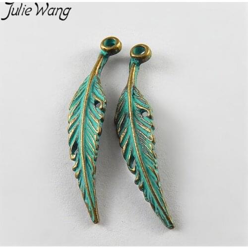 Julie Wang 20pcs Vintage Painting Antique Bronze Leaves charm Pendant Finding DIY Bracelet Necklace Jewelry Making Accessories