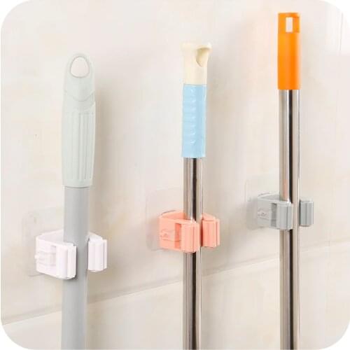 1pcs Free Punch Mop Hook Mop Hook Seamless Bathroom Mop Hook Broom Shelf Mop Clip 7x7cm For Kitchen Bathroom Storage Rack TSLM1