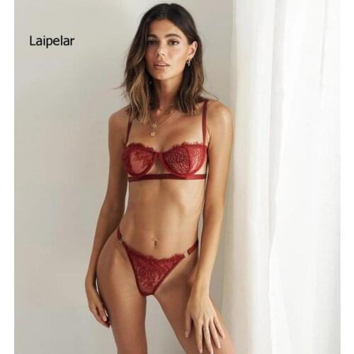 2021 Ultra Thin Underwear Suit Ins European and American Style Lace Sexy Wrapped Chest Perspective Bikini Suit