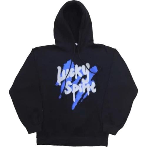 Dark Japanese Y2K high plus velvet warm round neck hooded street park graffiti Harajuku print hip-hop hoodie lovers sweater