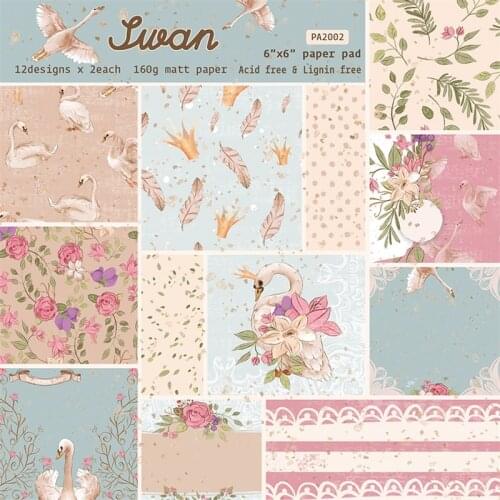 24pcs/Set Swan Patterned Paper Pad Pack Background Cardstock Scrapbooking Pack Handmade Craft Paper Card DIY Decoration