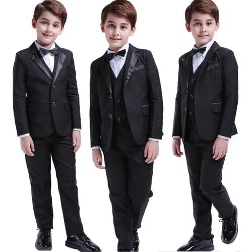 5 Pcs Black Toddler Boys Suits Wedding Formal Children Suit Tuxedo Dress Party Ring bearer