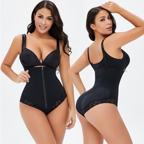 Women Underbust Shapewear Waist Slim Tummy Control Sexy Lace Body Shaper Zipper Plus Size Adjusted Strap Butt Lifter Bodysuit