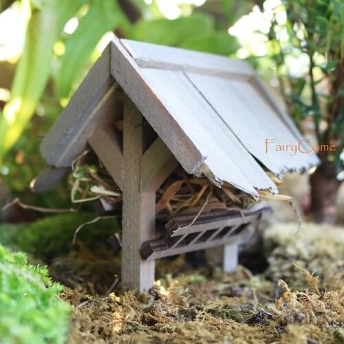 FairyCome Miniature Farm Garden Wooden Horse Hay Feeder Farm Animal Cattle Sheep Rustic Bale Hay Feeder Fairy Garden Accessories