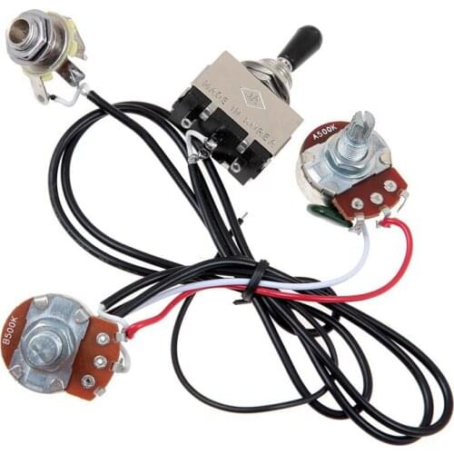 Guitar Wiring Harness Prewired Two Pickup 500K Pots 3-Way Toggle Switch Silver
