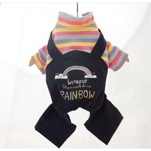 New Pet Jumpsuit Rompers Dog Hoodie Denim Coat T-Shirt Cat Puppy Jacket Autumn/Winter rainbow Clothes Apparel