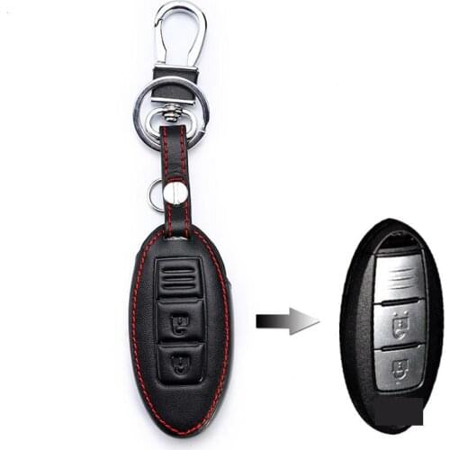 Leather Key Case For Car 3 Buttons For Nissan 350z Almera Altima Armada Qashqai Cefiro Cube Juke Livina March Maxima