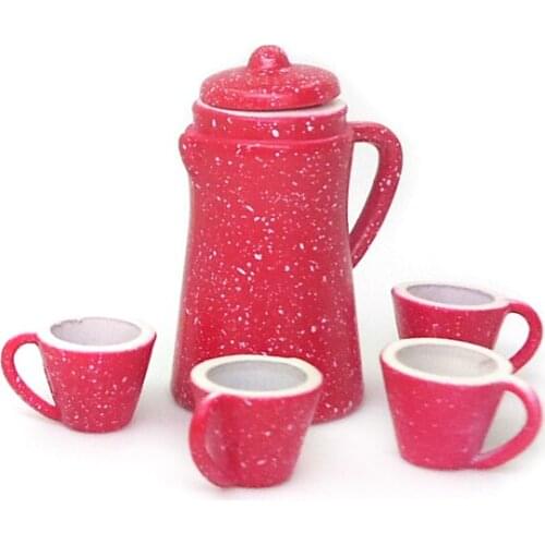 Dollhouse Miniature 1:12 Toy 5 PCS Porcelain Kettle Cups Kitchen Decor Toy