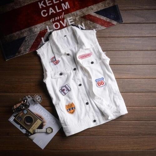 Fashion 2020 Summer men cowboy vest Korean sleeveless embroidery vest slim white ticket denim vest clothes colete masculino
