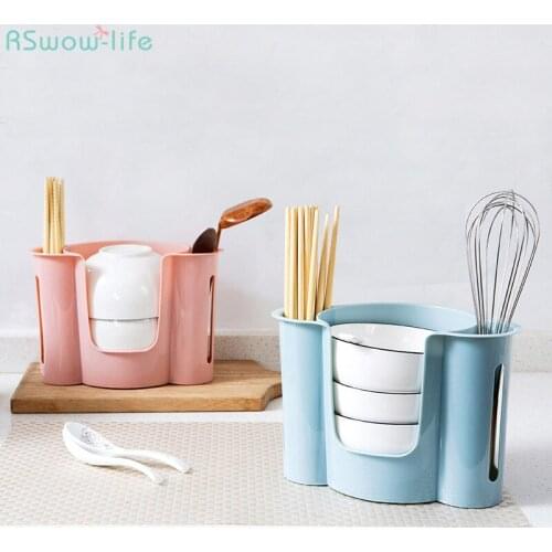 Nordic Style Plastic PP Bowl Dishes Collection Kitchen Supplies Containers With Drain Chopsticks Spoons Collection Rack Shelf