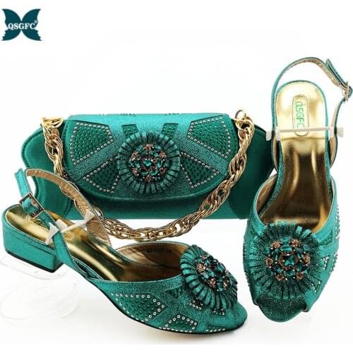 Newest Italian design fashion Ladies Shoes With Matching Bags Latest Sequins African Wedding Women Shoes and Bags Set in Teal