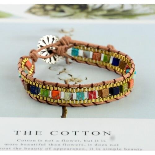 New Couple Jewelry Womens Wrap-around Bracelet Turquoise Gemstone Gold Chain Braided Wrap-around Bracelet Direct Sales