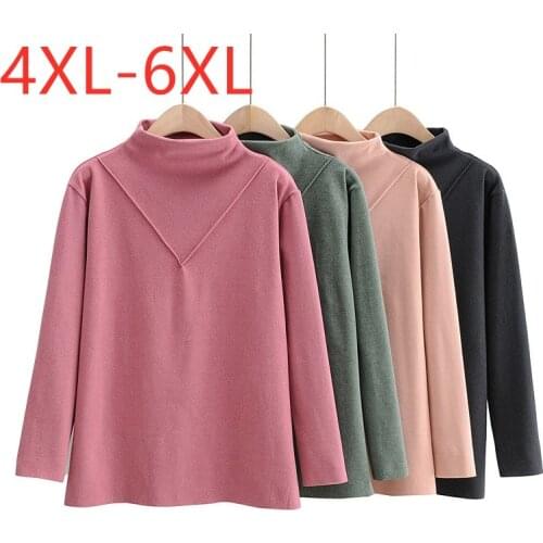New Ladies Autumn Winter Plus Size Basic Tops For Women Large Long Sleeve Slim Elastic Turtleneck Red Thick T-shirt 3XL 4XL 5XL