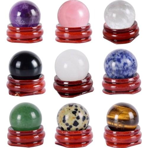 Wholesale Crystal Ball & Wooden Base Natural Mineral Quartz Sphere Stone Bead Home Decor Mini Figurine Chakra Healing Reiki