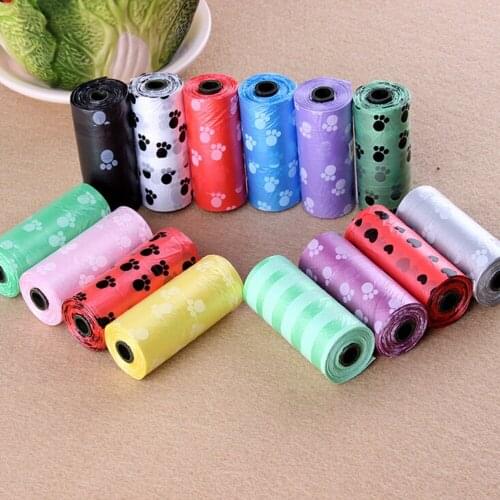 15 Pcs/1Rolls Pet Dog Degradable Clean Poop Waste Bag High Density Polyethylene Dog Printing Carrier Bags