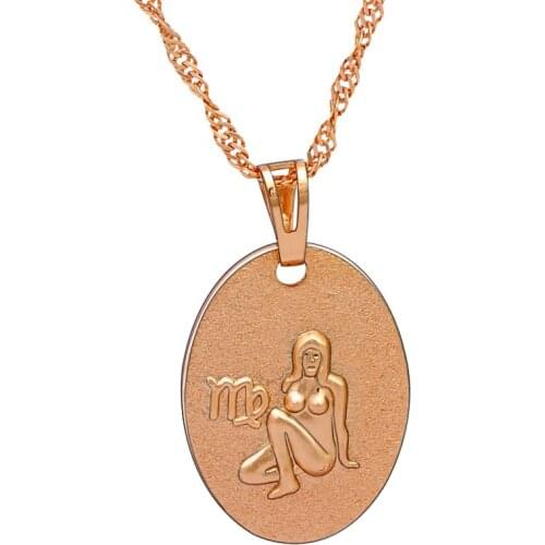 ROLILASON 12 Constellation Ovel Virgo design glittering golden tone Fashion Jewelry Necklace Pendants for gift LN0545s