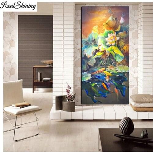 Large 5d Diy diamond painting Abstract koi fish Lotus scenery full square round drill diamond embroidery rhinestone F148