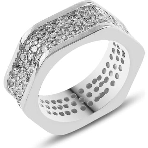 Silver 925 Sterling Rhodium Zircon Cubic Zirconia Ring