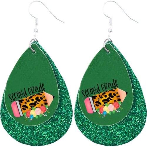 Second Grade Pencil Earrings Sublimation Back To School Faux Leather Earrings