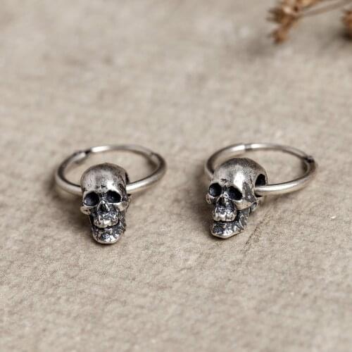 New Skull Hoop Earrings 925 Sterling Silver Circle Round Hoop Earrings For Women Men Fashion Female Trendy Jewelry Punk Simple