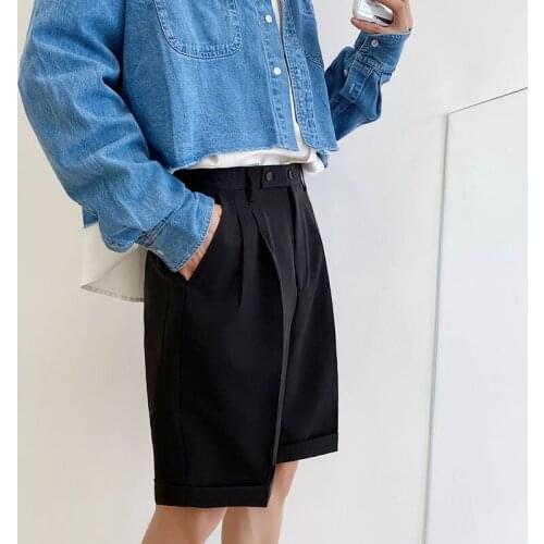 2021 Summer Mens Suit Pleated Harem Casual Shorts Male Cotton Shorts Multi-pocket Loose Black/Apricot Color Suit Shorts M-2XL